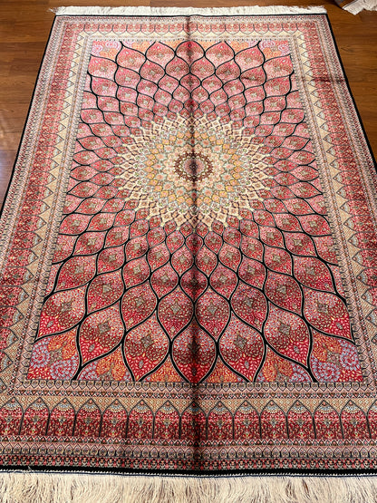 5x8 Luxury Pink Bamboo Silk Rug – Grand Floral Medallion Design – Elegant Turkish Statement Rug
