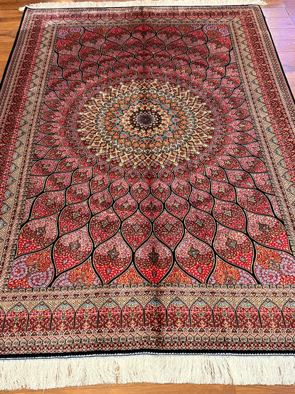 5x8 Luxury Pink Bamboo Silk Rug – Grand Floral Medallion Design – Elegant Turkish Statement Rug