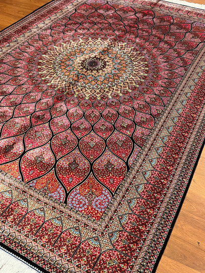 5x8 Luxury Pink Bamboo Silk Rug – Grand Floral Medallion Design – Elegant Turkish Statement Rug