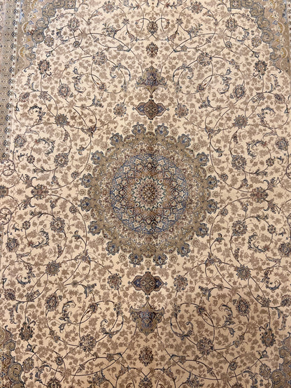 5x8 Luxury Ivory & Beige Bamboo Silk Rug – Ornate Floral Medallion Design – Elegant Turkish Area Rug