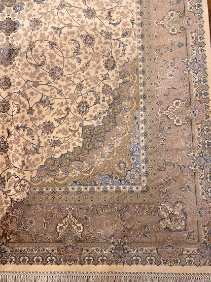 5x8 Luxury Ivory & Beige Bamboo Silk Rug – Ornate Floral Medallion Design – Elegant Turkish Area Rug