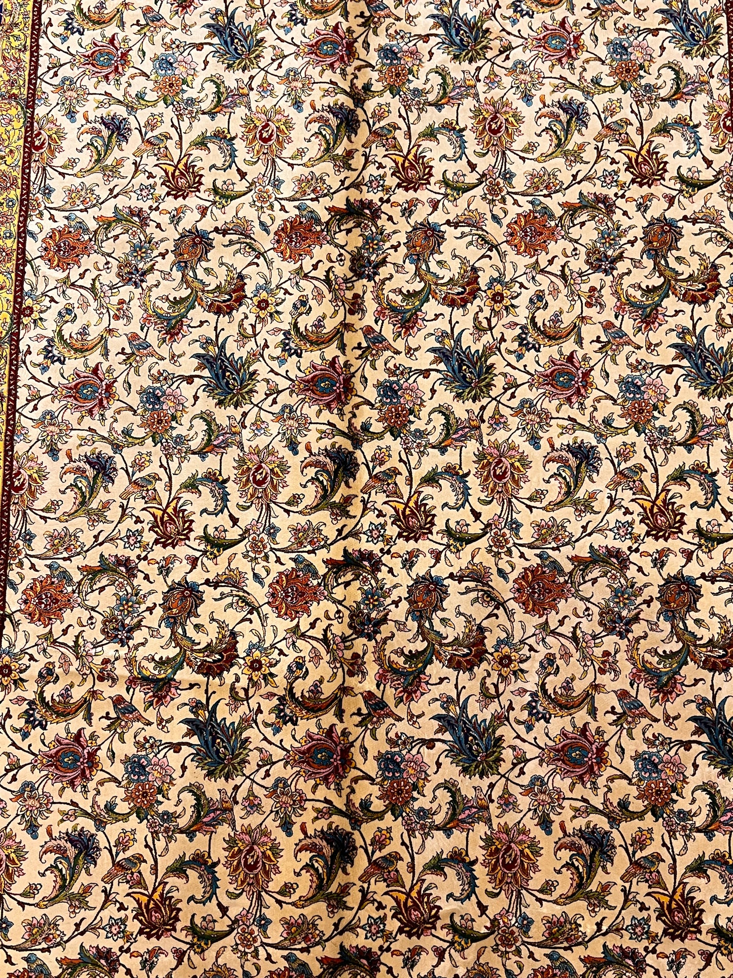 5x8 Luxury Ivory & Navy Bamboo Silk Rug – Intricate All-Over Floral Design – Elegant Turkish Area Rug