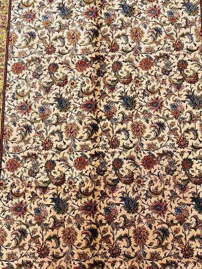 5x8 Luxury Ivory & Navy Bamboo Silk Rug – Intricate All-Over Floral Design – Elegant Turkish Area Rug