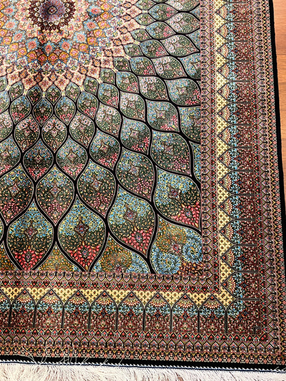 5x8 Luxury Sage Green Bamboo Silk Rug – Grand Radiating Floral Medallion Design – Elegant Turkish Statement Rug