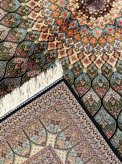 5x8 Luxury Sage Green Bamboo Silk Rug – Grand Radiating Floral Medallion Design – Elegant Turkish Statement Rug