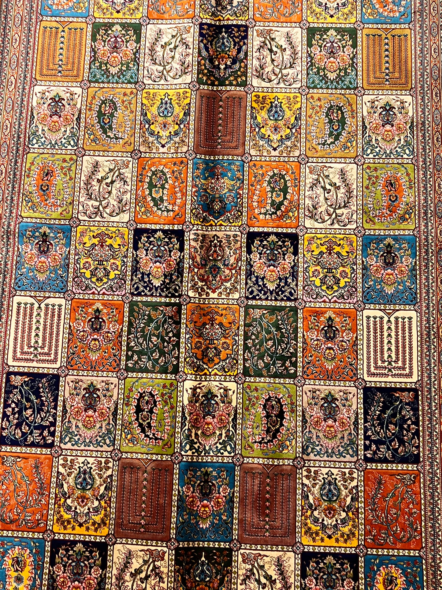 5x8 Luxury Bamboo Silk Rug – Multicolor Garden Panel Floral Design – Ornate Turkish Statement Area Rug
