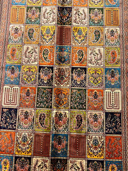 5x8 Luxury Bamboo Silk Rug – Multicolor Garden Panel Floral Design – Ornate Turkish Statement Area Rug