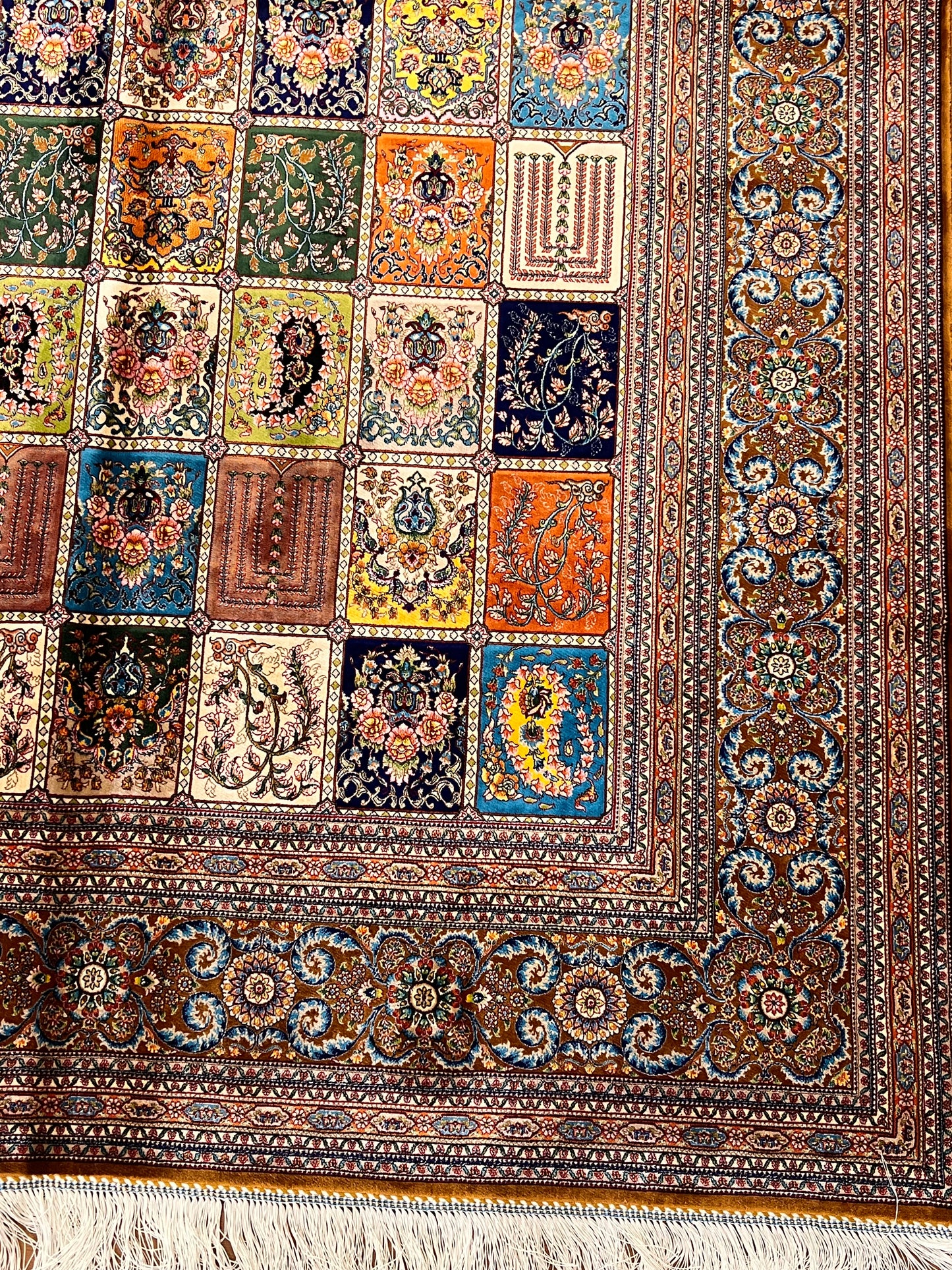 5x8 Luxury Bamboo Silk Rug – Multicolor Garden Panel Floral Design – Ornate Turkish Statement Area Rug