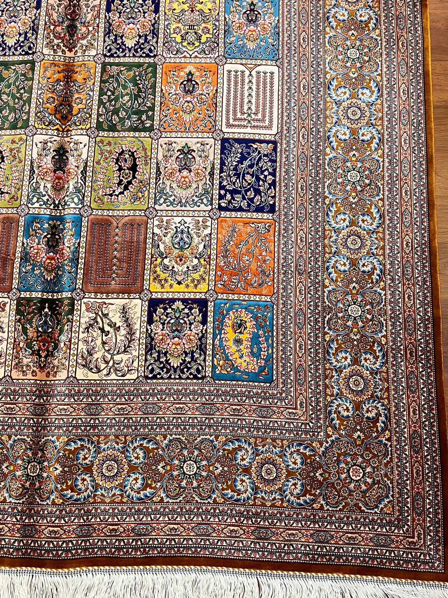 5x8 Luxury Bamboo Silk Rug – Rich Multicolor Garden Panel Design – Ornate Turkish Statement Area Rug