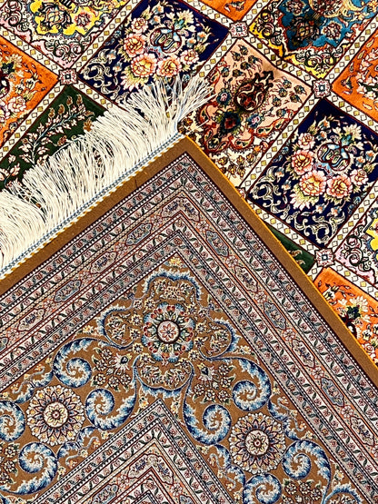 5x8 Luxury Bamboo Silk Rug – Rich Multicolor Garden Panel Design – Ornate Turkish Statement Area Rug