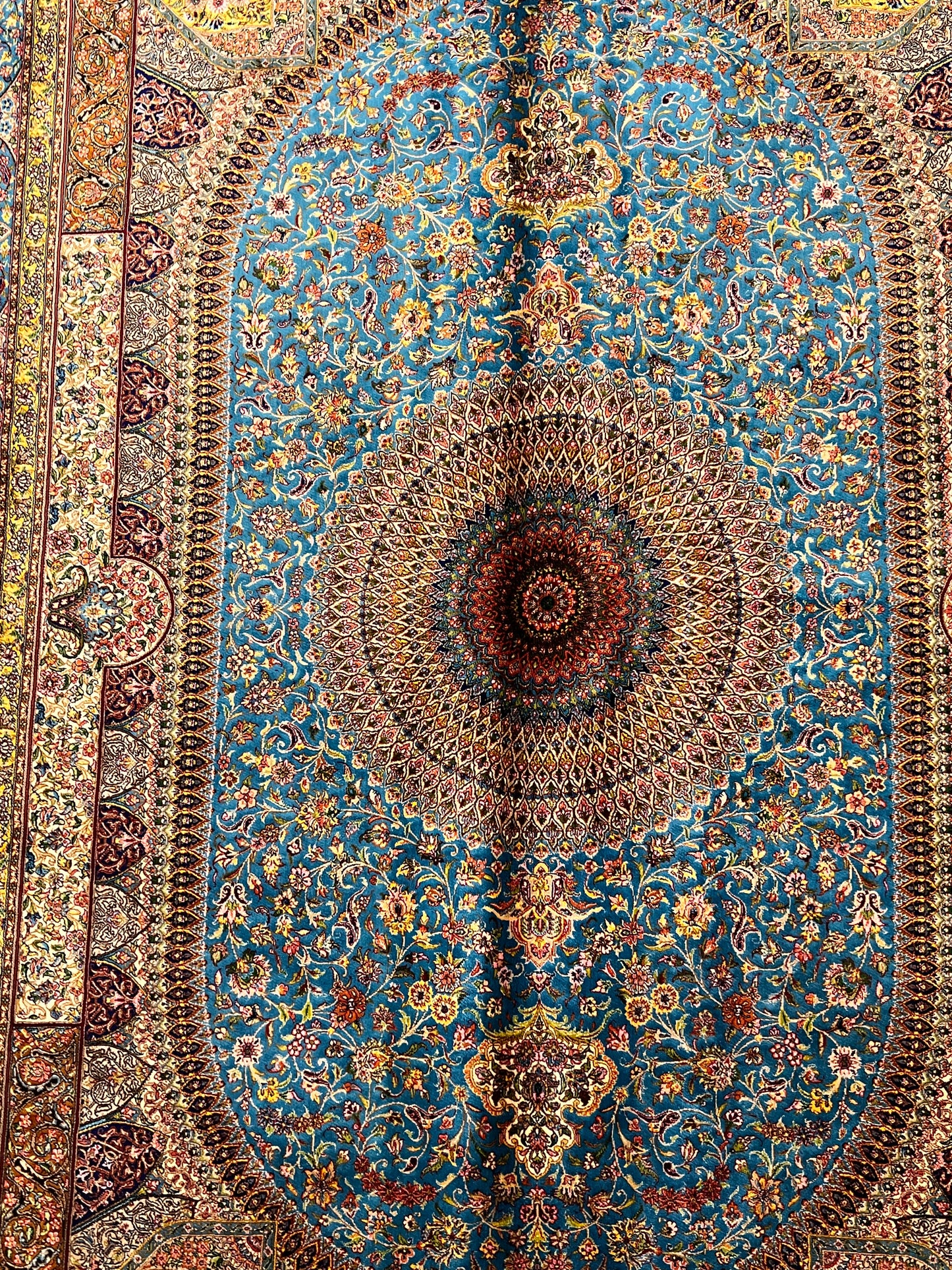 5’ x 8’ Luxury Turquoise Blue Bamboo Silk Rug – Ornate Medallion Floral Design, Fine Woven Statement Area Rug