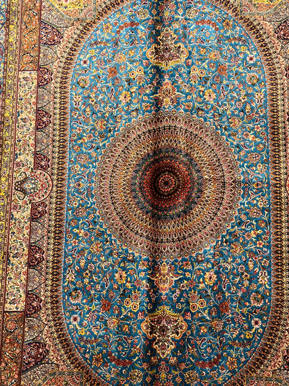 5’ x 8’ Luxury Turquoise Blue Bamboo Silk Rug – Ornate Medallion Floral Design, Fine Woven Statement Area Rug