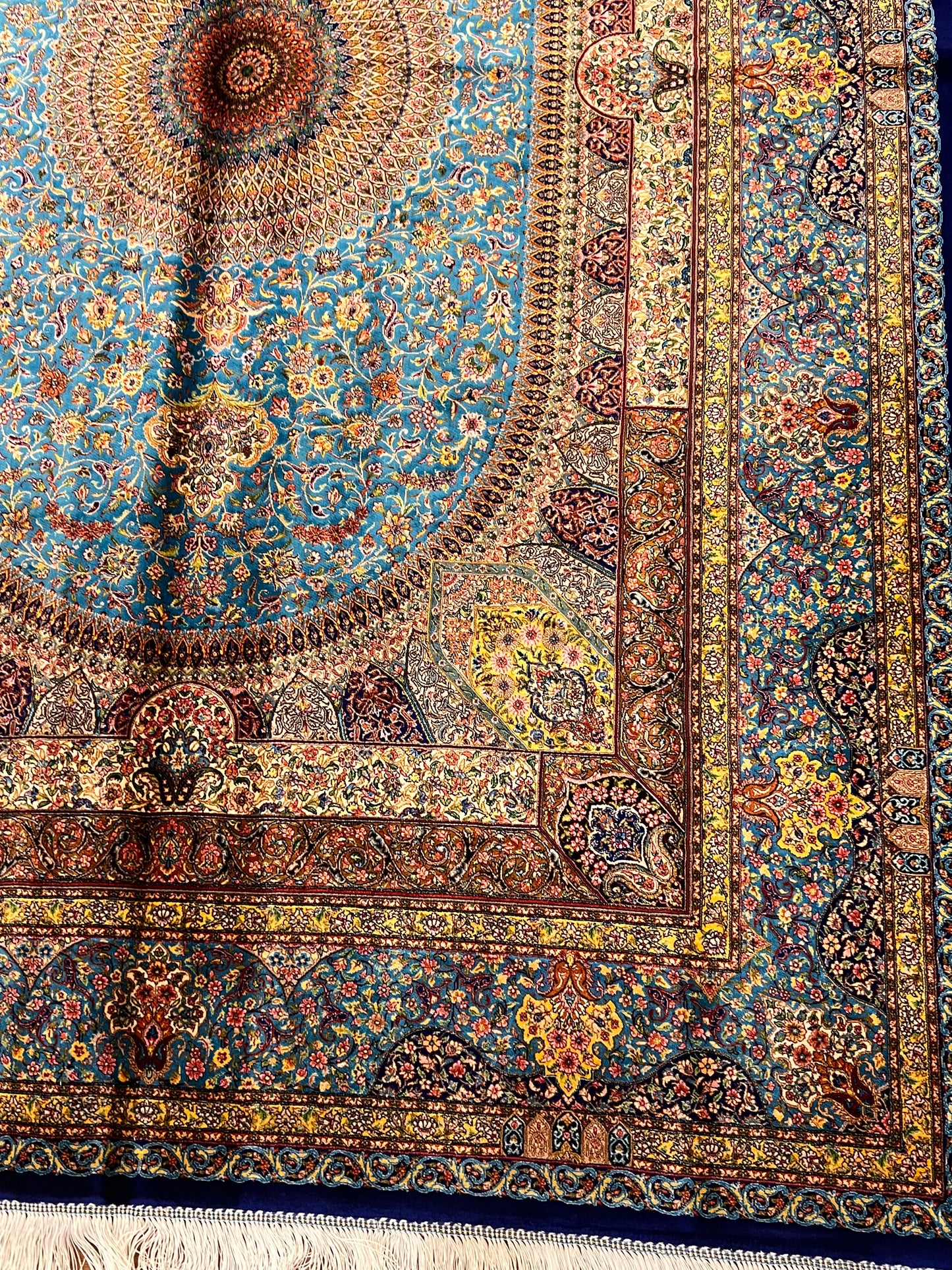 5’ x 8’ Luxury Turquoise Blue Bamboo Silk Rug – Ornate Medallion Floral Design, Fine Woven Statement Area Rug