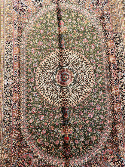 5’ x 8’ Luxury Sage Green Bamboo Silk Rug – Intricate Floral Medallion Design, Elegant Fine Woven Area Rug