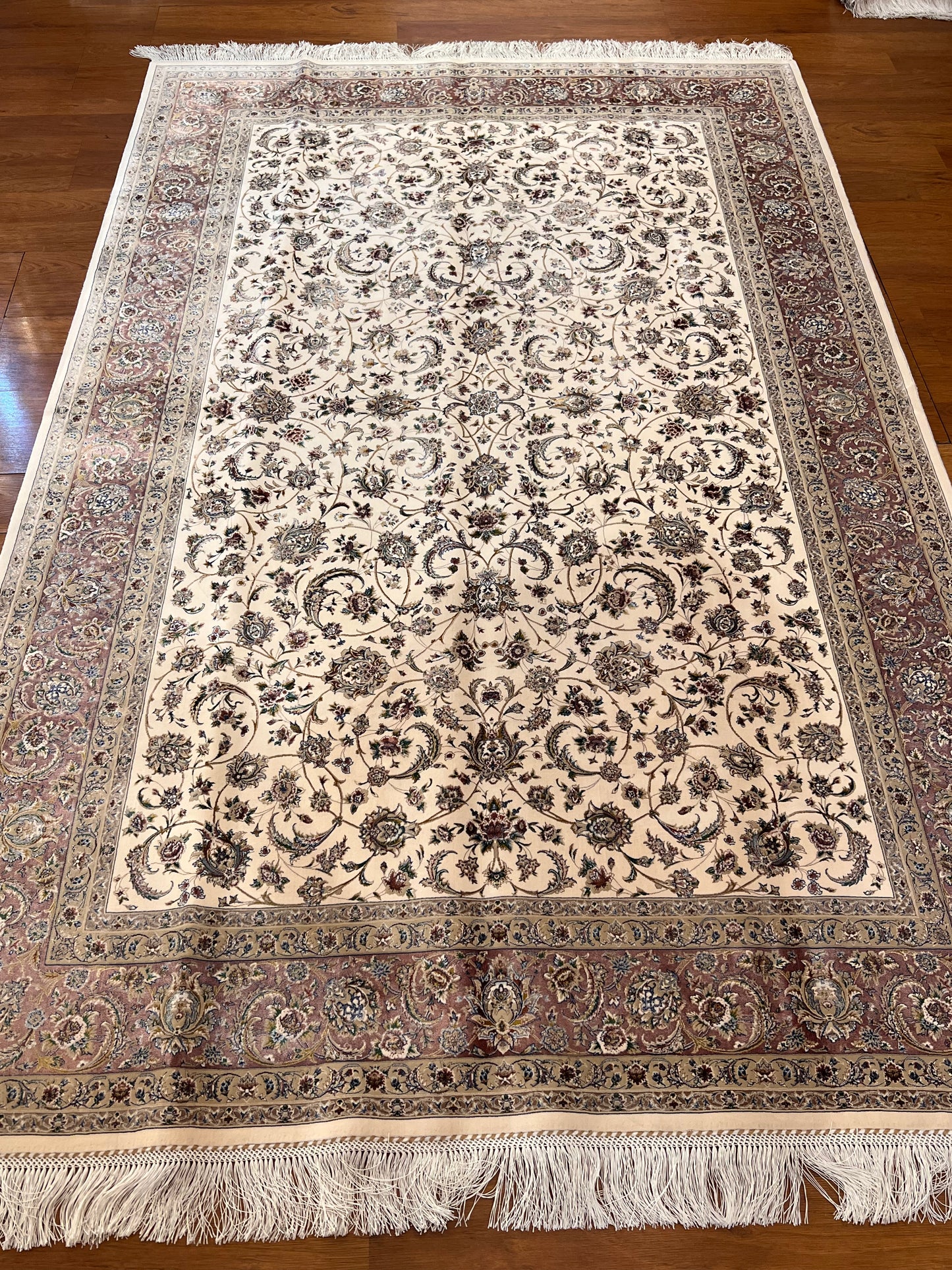 5’ x 8’ Luxury Ivory Bamboo Silk Rug – Elegant All-Over Floral Design, Soft Pink & Gold Accents, Fine Woven Area Rug