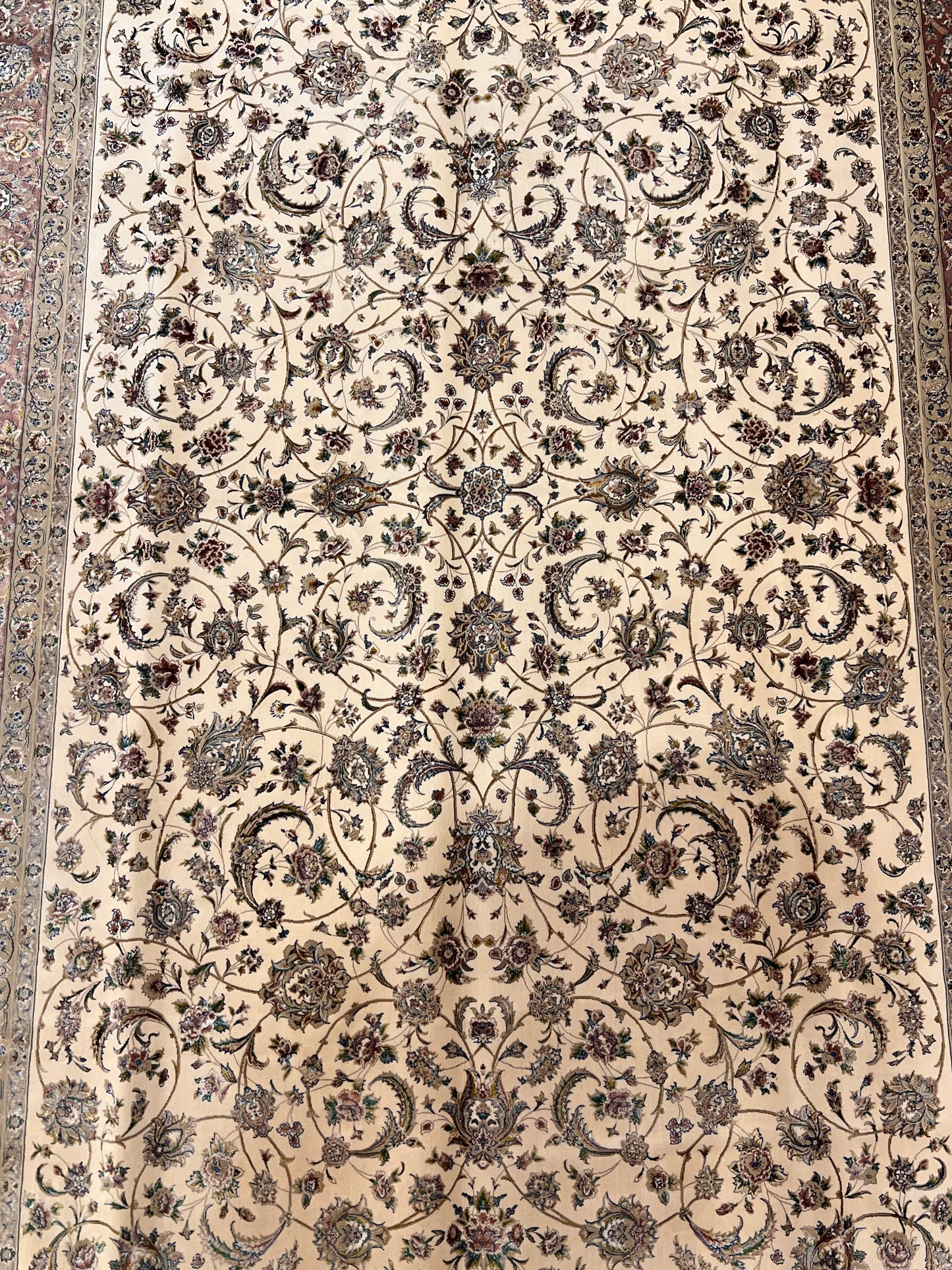 5’ x 8’ Luxury Ivory Bamboo Silk Rug – Elegant All-Over Floral Design, Soft Pink & Gold Accents, Fine Woven Area Rug