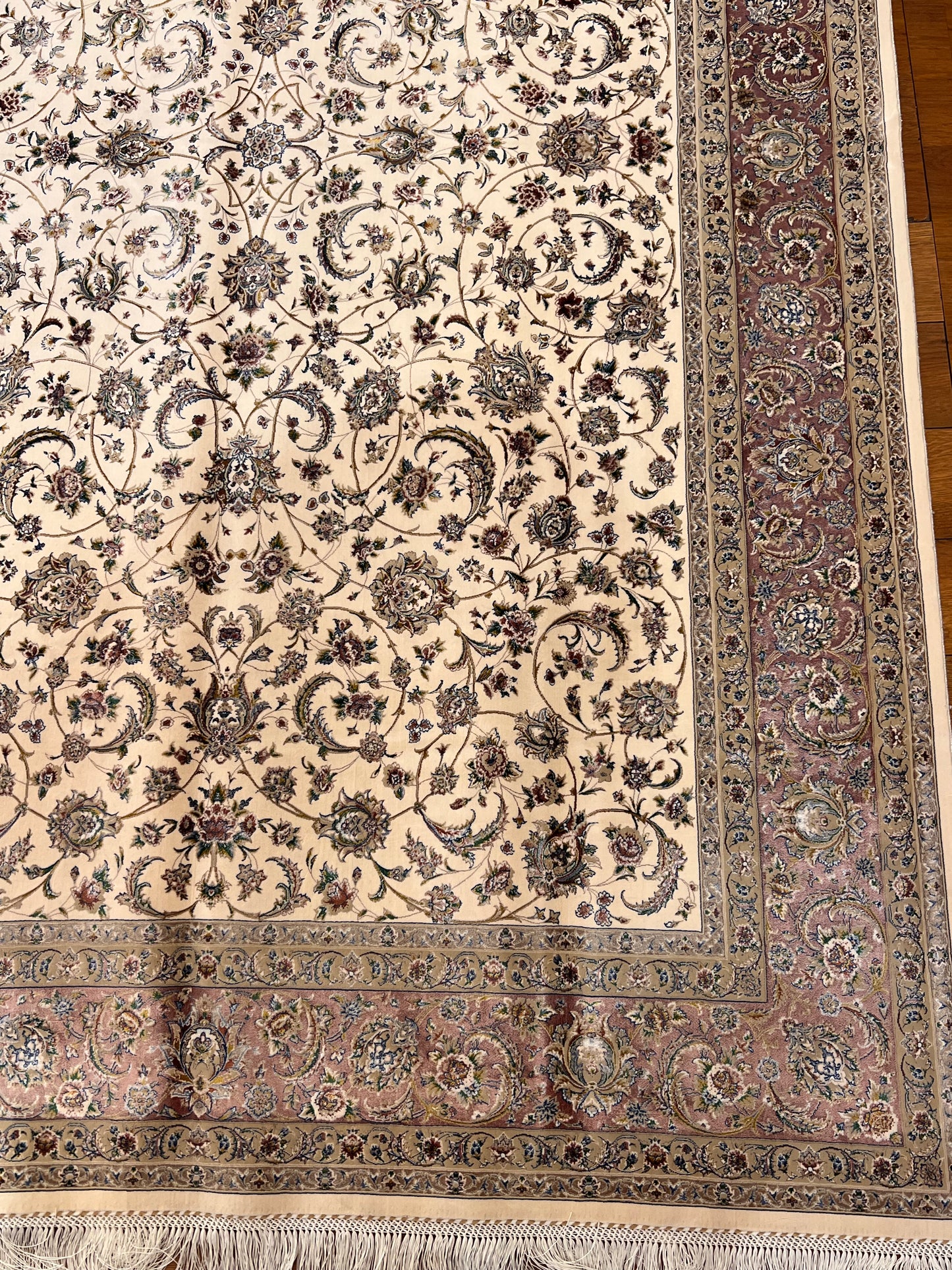 5’ x 8’ Luxury Ivory Bamboo Silk Rug – Elegant All-Over Floral Design, Soft Pink & Gold Accents, Fine Woven Area Rug