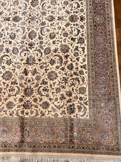 5’ x 8’ Luxury Ivory Bamboo Silk Rug – Elegant All-Over Floral Design, Soft Pink & Gold Accents, Fine Woven Area Rug