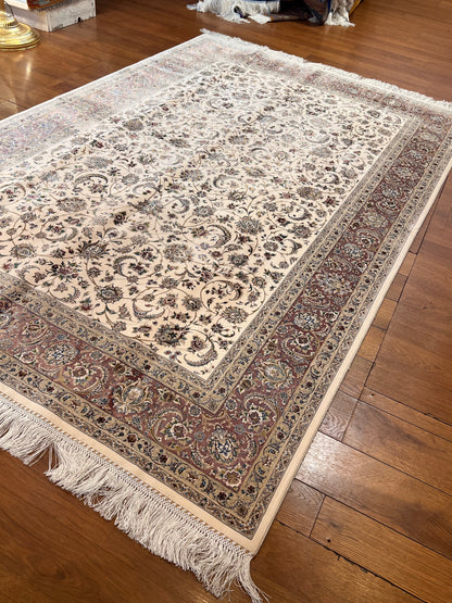 5’ x 8’ Luxury Ivory Bamboo Silk Rug – Elegant All-Over Floral Design, Soft Pink & Gold Accents, Fine Woven Area Rug