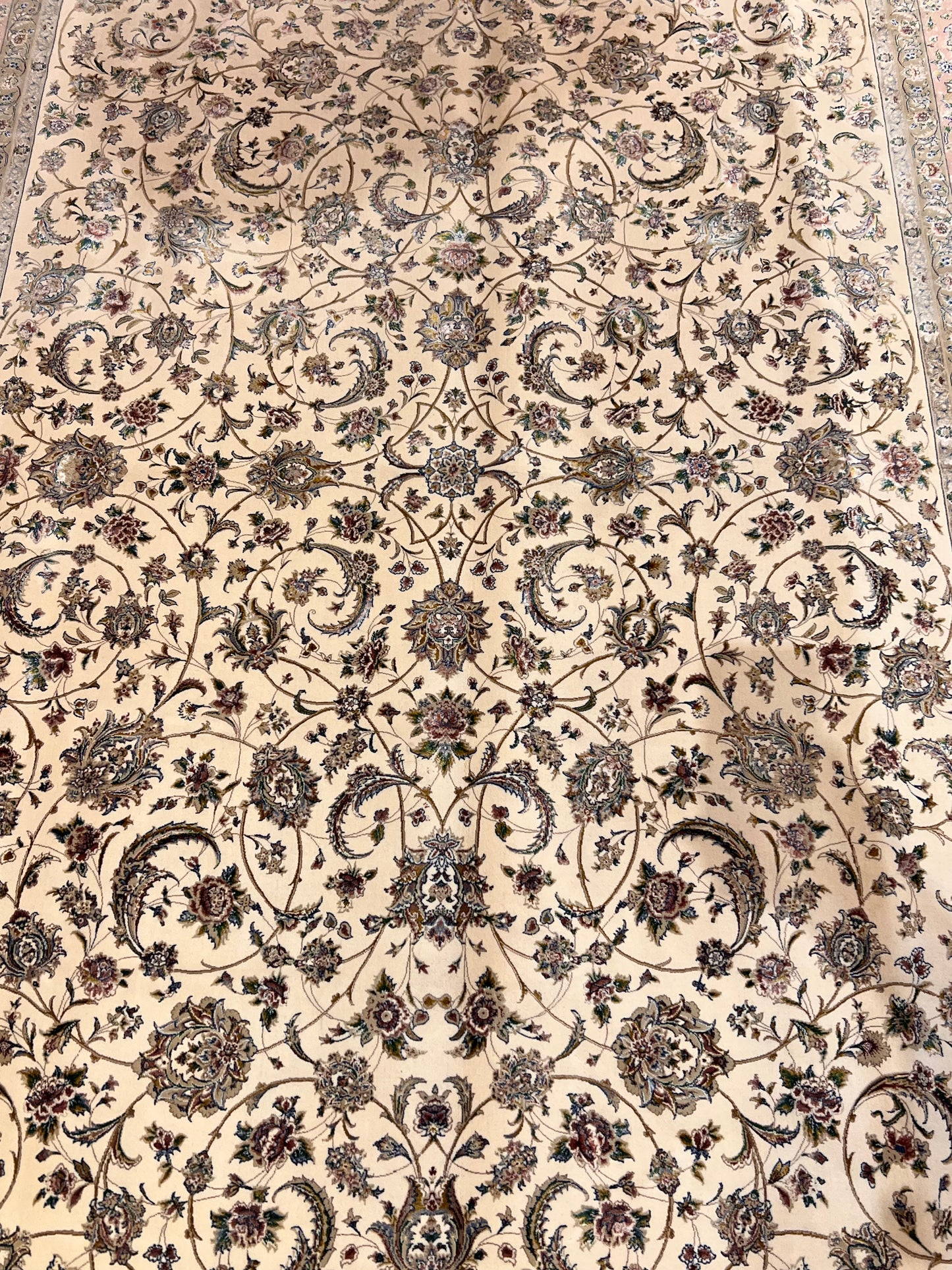 5’ x 8’ Luxury Ivory Bamboo Silk Rug – Elegant All-Over Floral Design, Soft Pink & Gold Accents, Fine Woven Area Rug