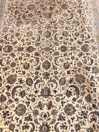 5’ x 8’ Luxury Ivory Bamboo Silk Rug – Elegant All-Over Floral Design, Soft Pink & Gold Accents, Fine Woven Area Rug