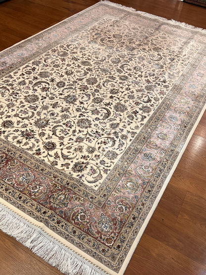 5’ x 8’ Luxury Ivory Bamboo Silk Rug – Elegant All-Over Floral Design, Soft Pink & Gold Accents, Fine Woven Area Rug
