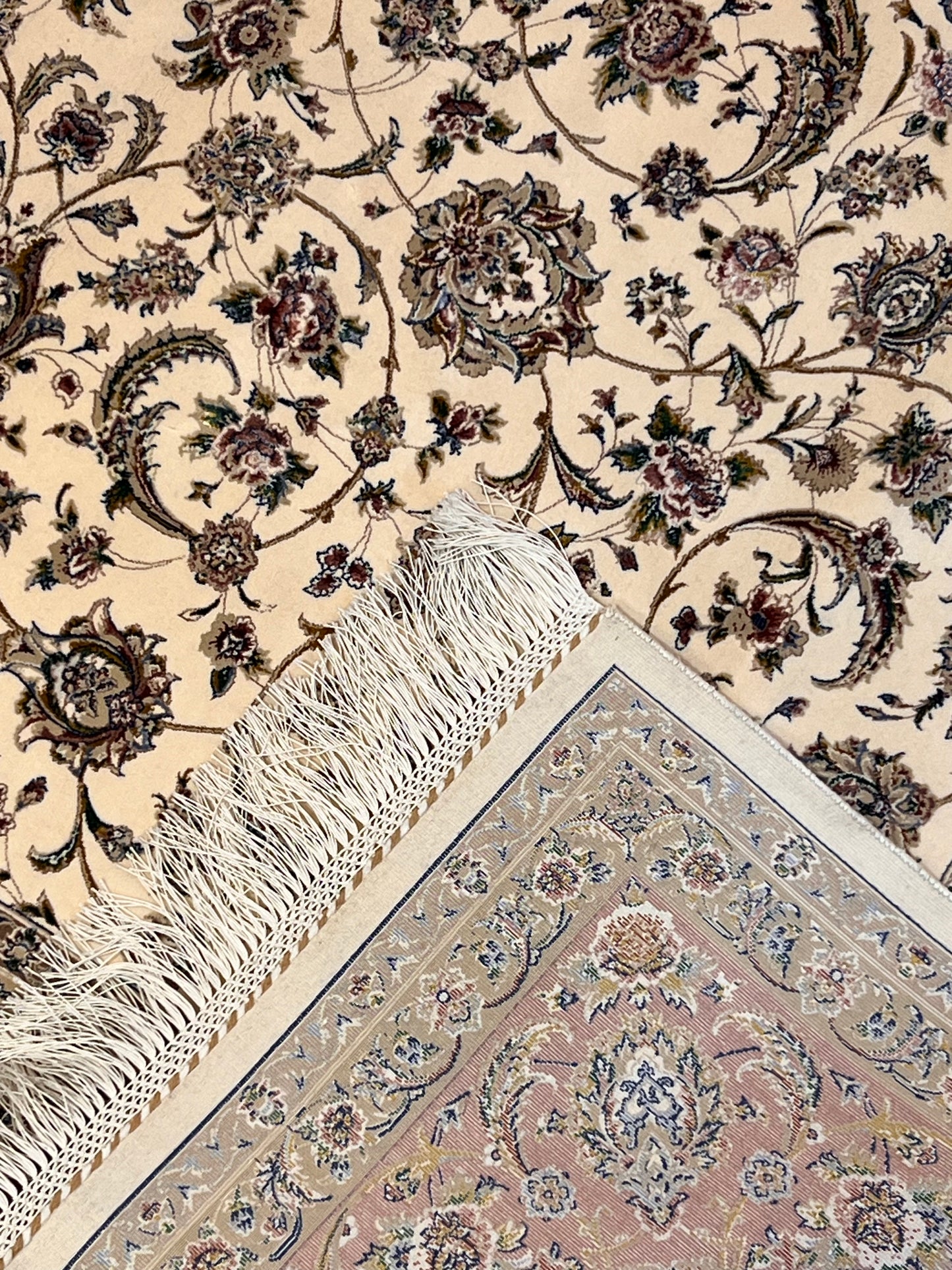 5’ x 8’ Luxury Ivory Bamboo Silk Rug – Elegant All-Over Floral Design, Soft Pink & Gold Accents, Fine Woven Area Rug