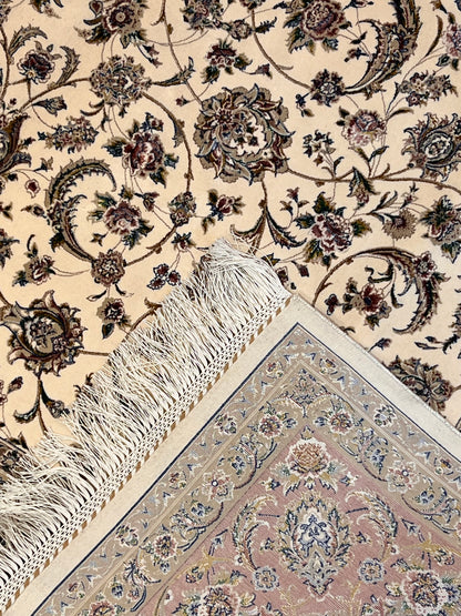 5’ x 8’ Luxury Ivory Bamboo Silk Rug – Elegant All-Over Floral Design, Soft Pink & Gold Accents, Fine Woven Area Rug