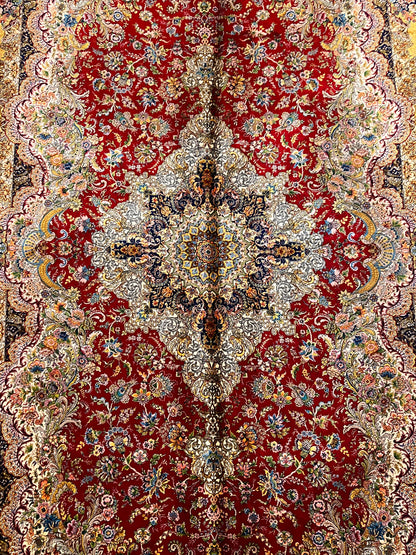 5’ x 8’ Luxury Red Bamboo Silk Rug – Grand Floral Medallion Design, Gold & Ivory Accents, Fine Woven Statement Rug
