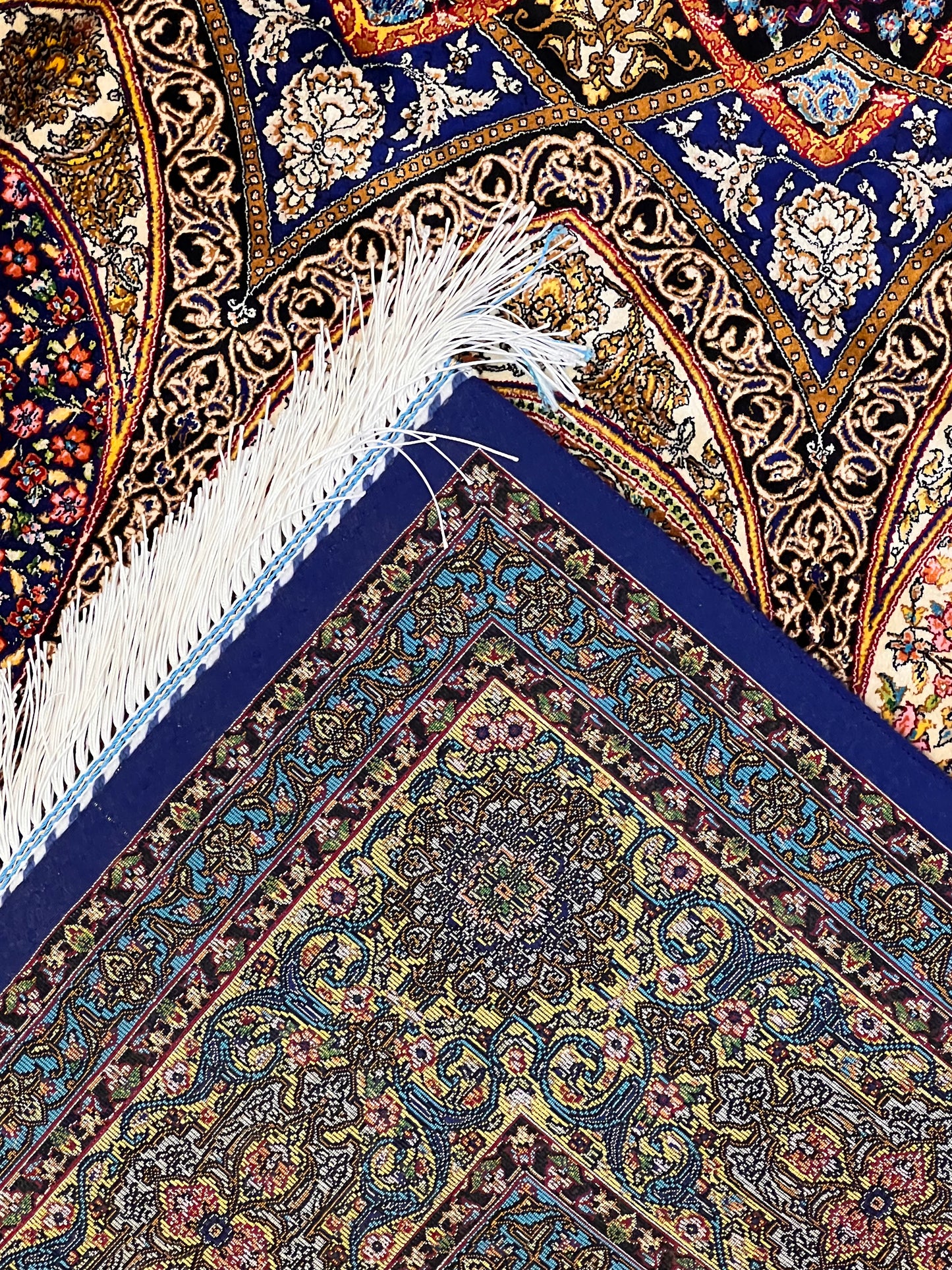 5’ x 8’ Luxury Bamboo Silk Rug – Grand Rosette Medallion Design, Turquoise, Navy & Gold Fine Woven Statement Rug