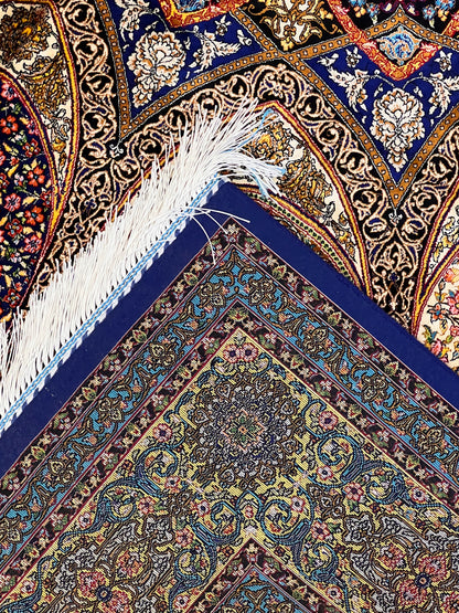 5’ x 8’ Luxury Bamboo Silk Rug – Grand Rosette Medallion Design, Turquoise, Navy & Gold Fine Woven Statement Rug