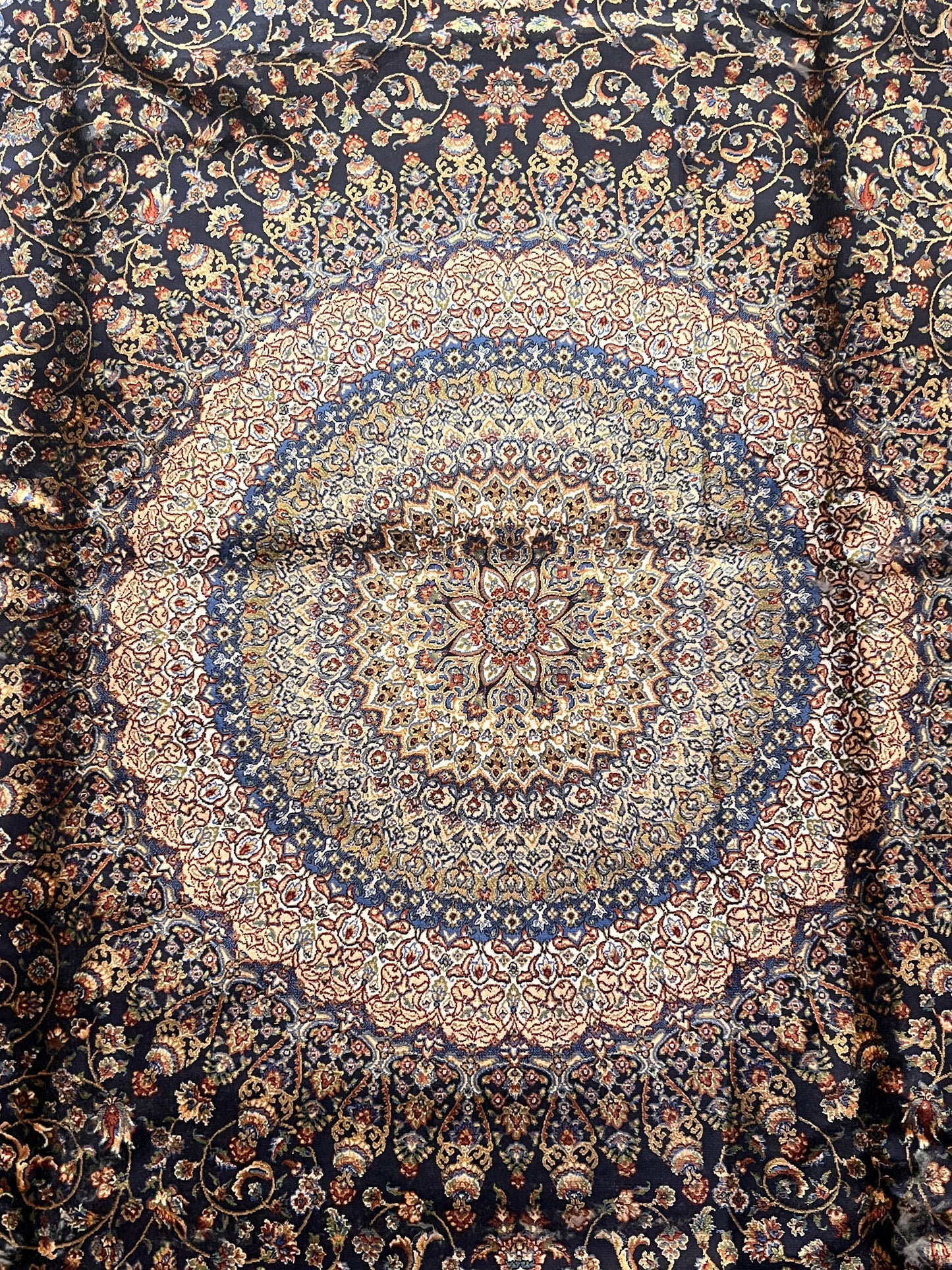 7’ x 10’ Luxury Silk Rug – Black & Ivory Grand Medallion Design – Intricate Woven Turkish Area Rug