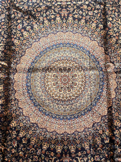 7’ x 10’ Luxury Silk Rug – Black & Ivory Grand Medallion Design – Intricate Woven Turkish Area Rug