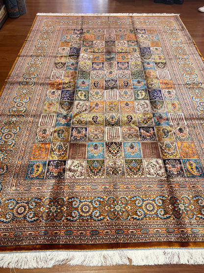 7’ x 10’ Luxury Silk Rug – Multicolor Garden Panel Design – Intricate Woven Turkish Area Rug