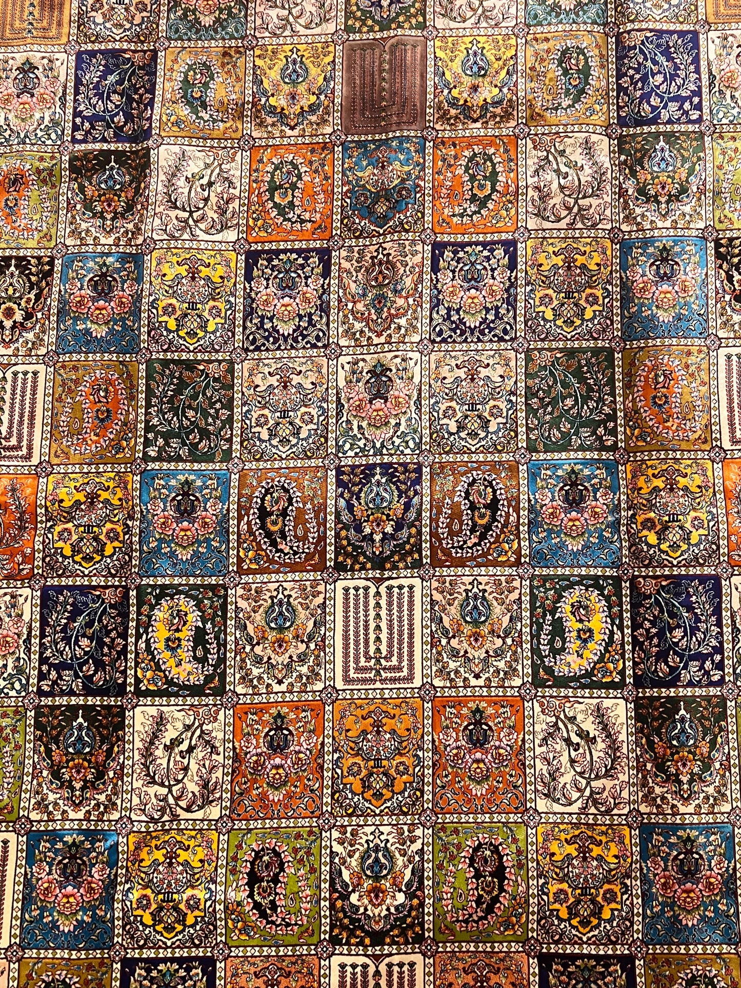 7’ x 10’ Luxury Silk Rug – Multicolor Garden Panel Design – Intricate Woven Turkish Area Rug