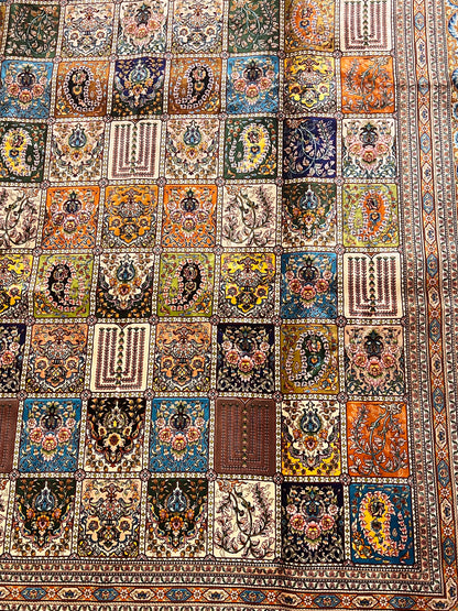 7’ x 10’ Luxury Silk Rug – Multicolor Garden Panel Design – Intricate Woven Turkish Area Rug