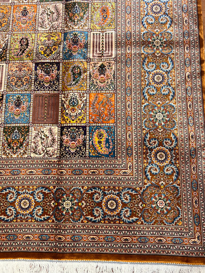 7’ x 10’ Luxury Silk Rug – Multicolor Garden Panel Design – Intricate Woven Turkish Area Rug