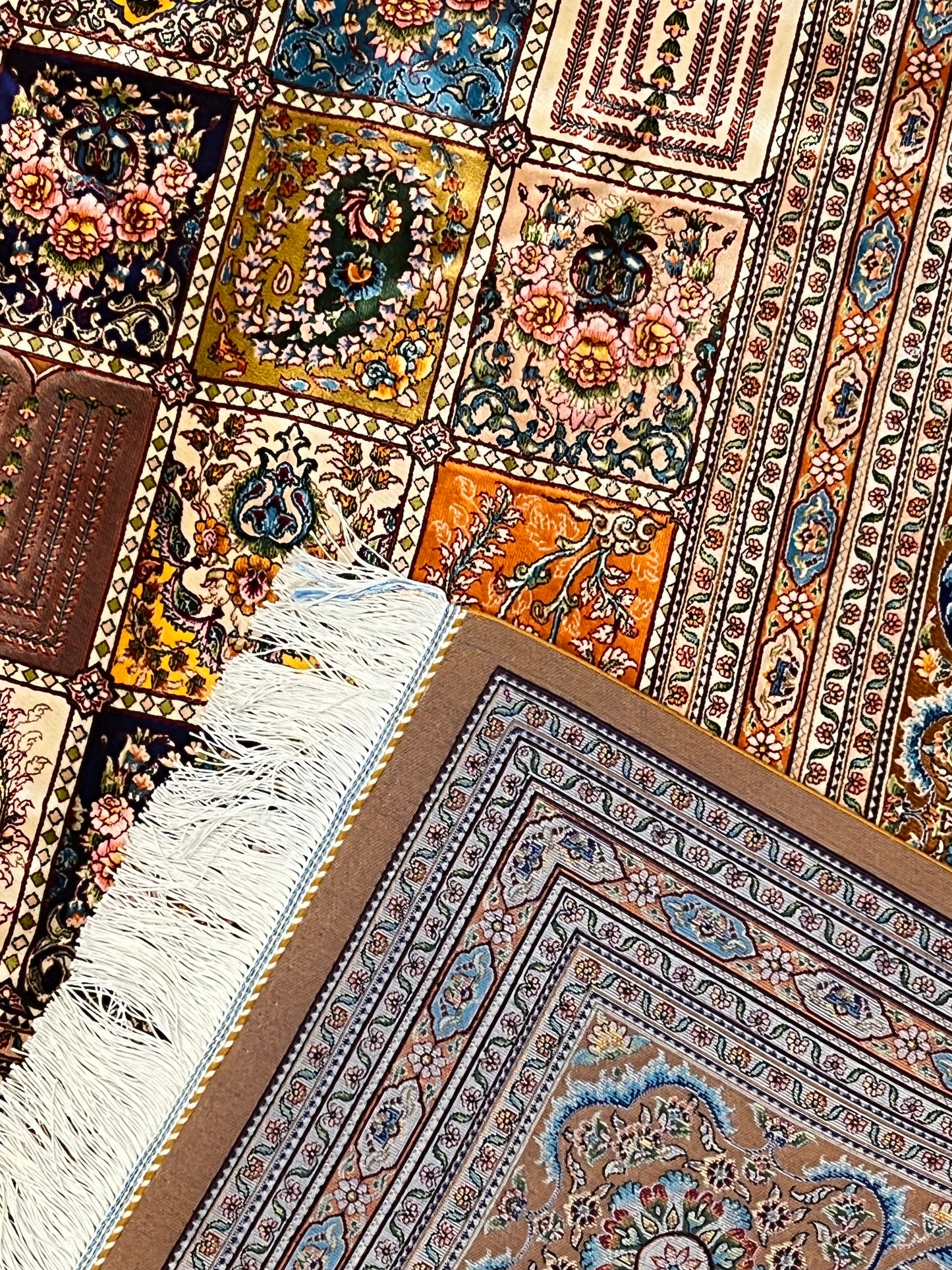 7’ x 10’ Luxury Silk Rug – Multicolor Garden Panel Design – Intricate Woven Turkish Area Rug