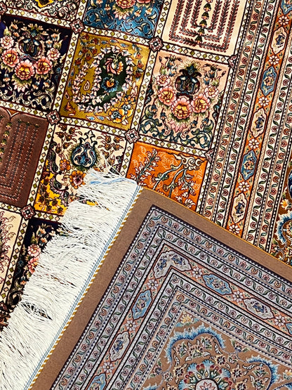 7’ x 10’ Luxury Silk Rug – Multicolor Garden Panel Design – Intricate Woven Turkish Area Rug