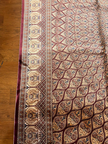 7’ x 10’ Luxury Silk Rug – Burgundy & Ivory Radiating Medallion Design – Intricate Woven Turkish Area Rug