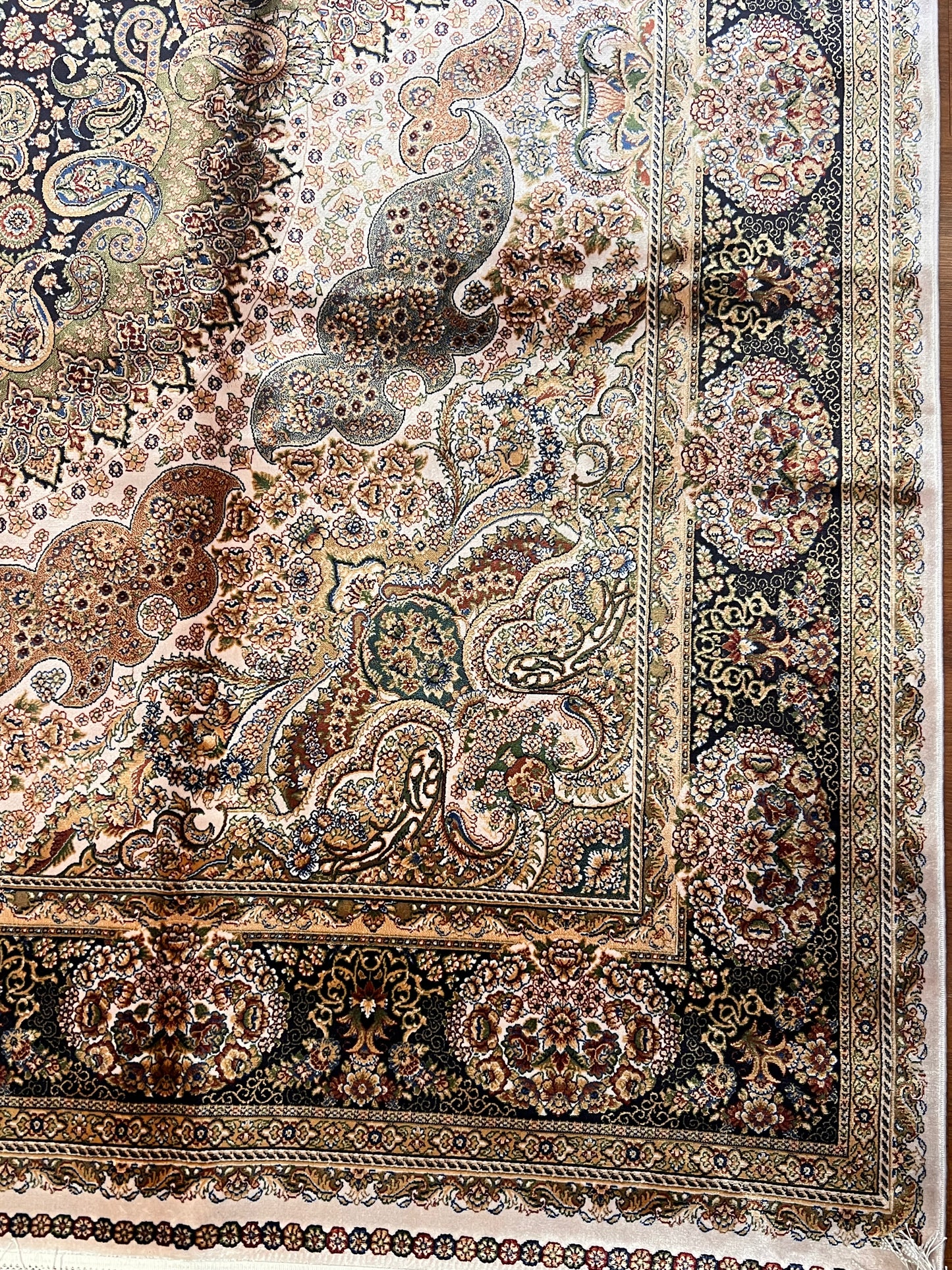 7’ x 10’ Luxury Silk Rug – Navy & Ivory Grand Medallion Design – Ornate Woven Turkish Area Rug