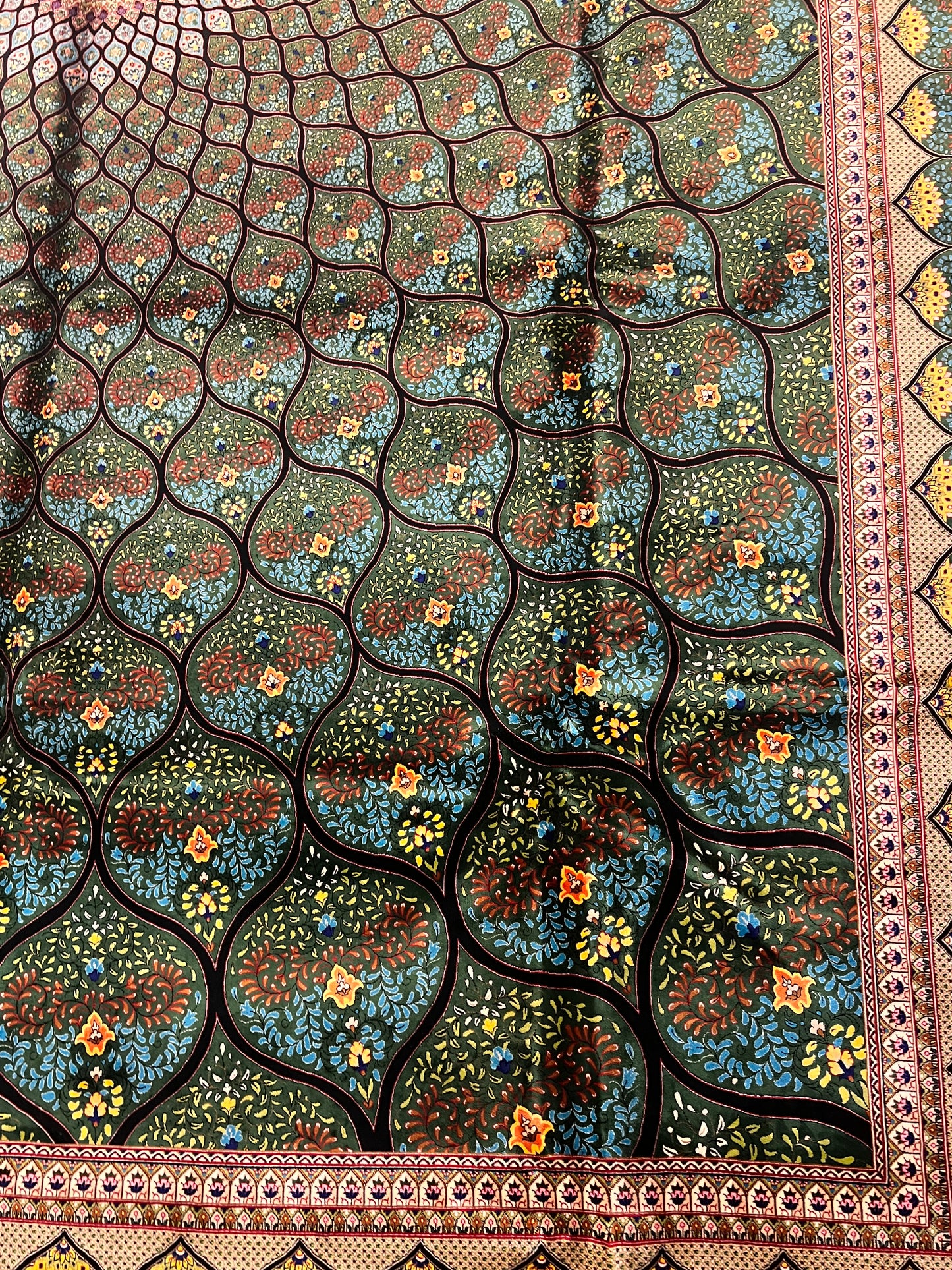 8x12 Silk Rug – Emerald Green & Turquoise Floral Medallion Woven Area Rug