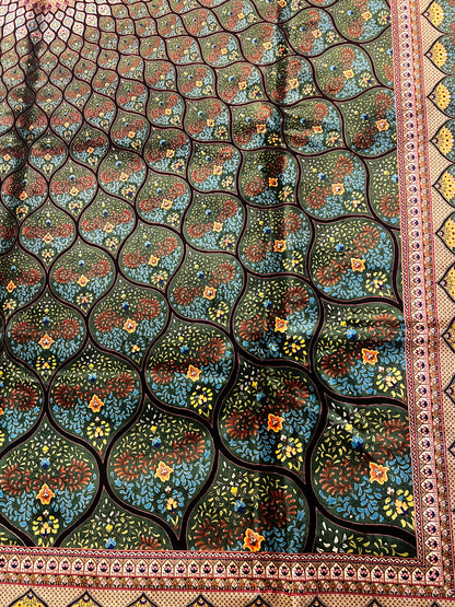 8x12 Silk Rug – Emerald Green & Turquoise Floral Medallion Woven Area Rug