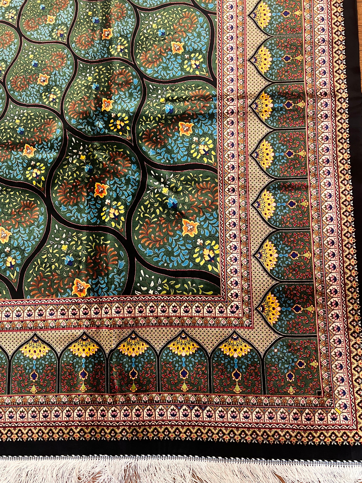 8x12 Silk Rug – Emerald Green & Turquoise Floral Medallion Woven Area Rug