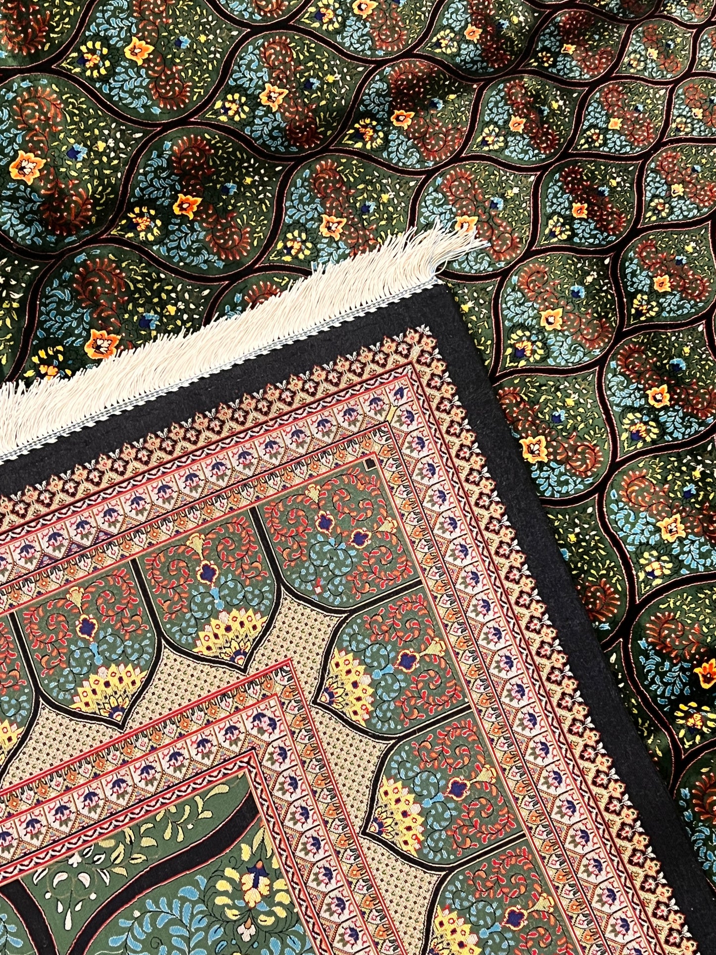 8x12 Silk Rug – Emerald Green & Turquoise Floral Medallion Woven Area Rug