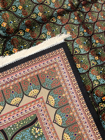 8x12 Silk Rug – Emerald Green & Turquoise Floral Medallion Woven Area Rug