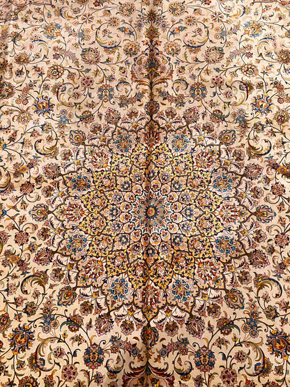 8x12 Silk Rug – Ivory & Beige Floral Medallion Woven Area Rug – Elegant Traditional Large Rug