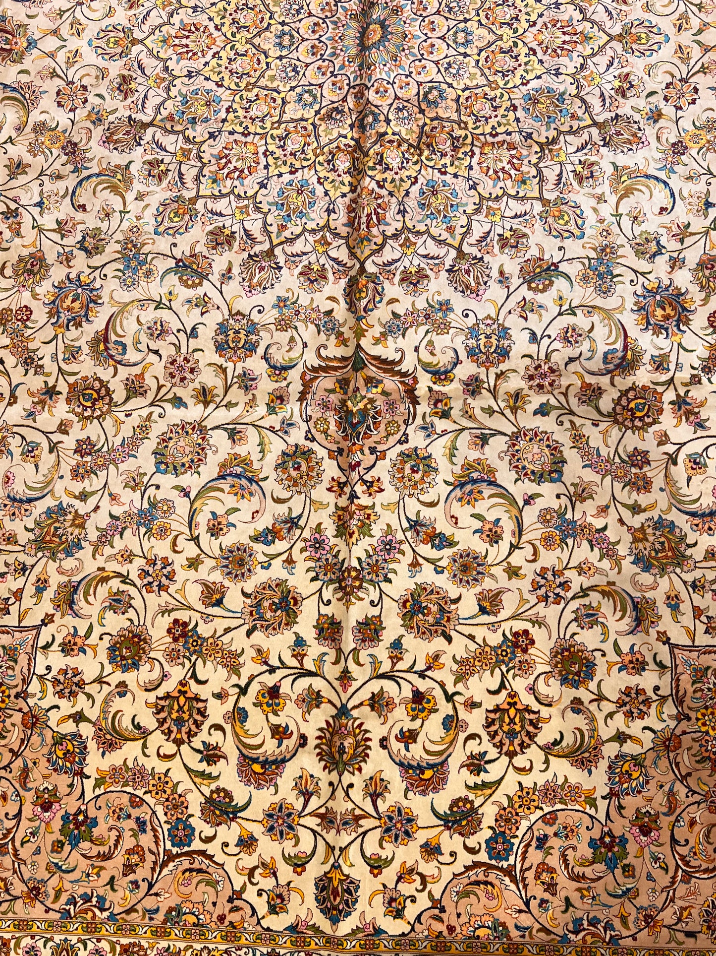 8x12 Silk Rug – Ivory & Beige Floral Medallion Woven Area Rug – Elegant Traditional Large Rug