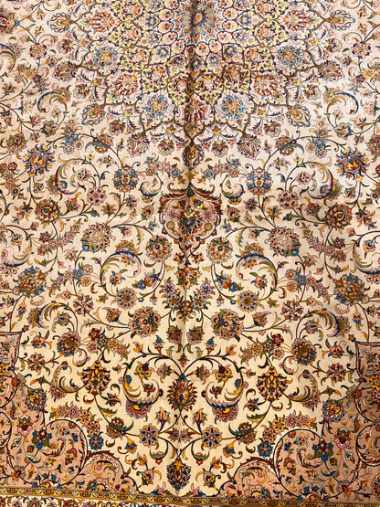 8x12 Silk Rug – Ivory & Beige Floral Medallion Woven Area Rug – Elegant Traditional Large Rug