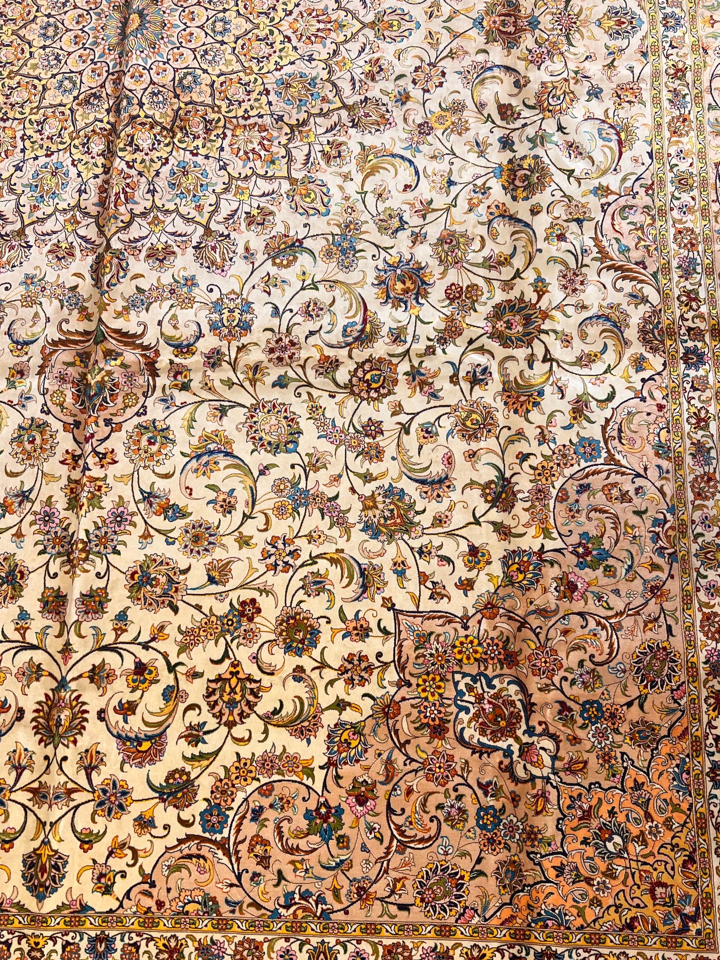 8x12 Silk Rug – Ivory & Beige Floral Medallion Woven Area Rug – Elegant Traditional Large Rug